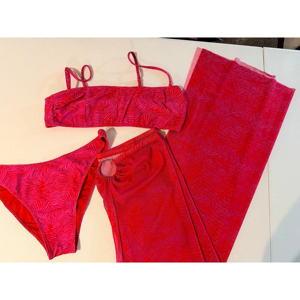 Kendall and Kylie red and pink three piece swim s